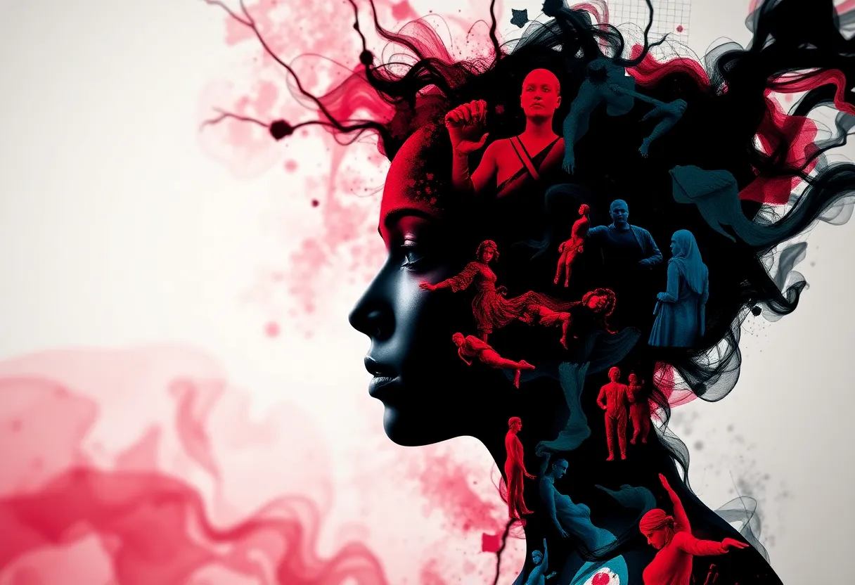 Artistic representation of women's empowerment and advocacy against abuse