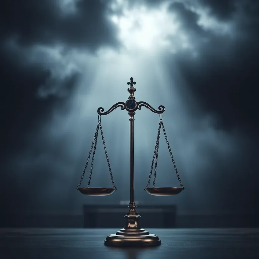 Symbolic image of justice scales in a courtroom representing legal ethics.