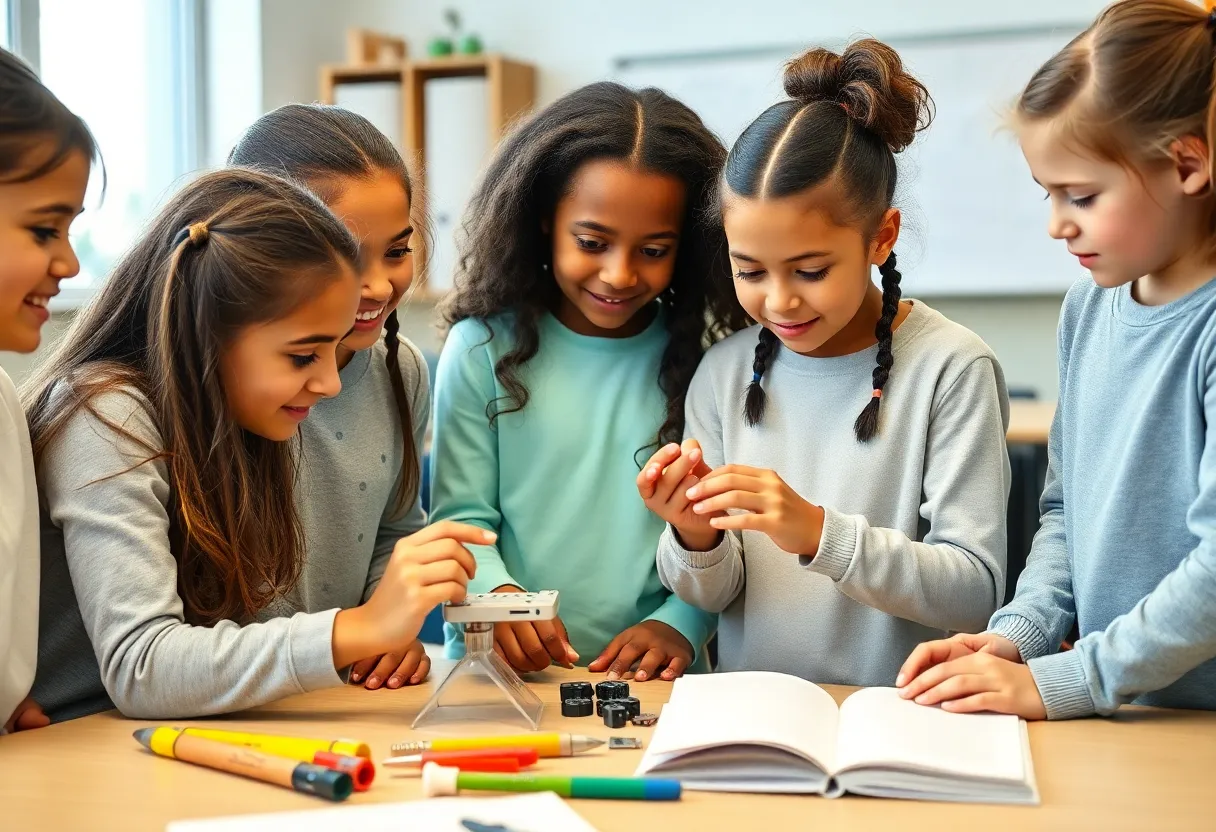 Young girls participating in a STEM activity emphasizing engineering