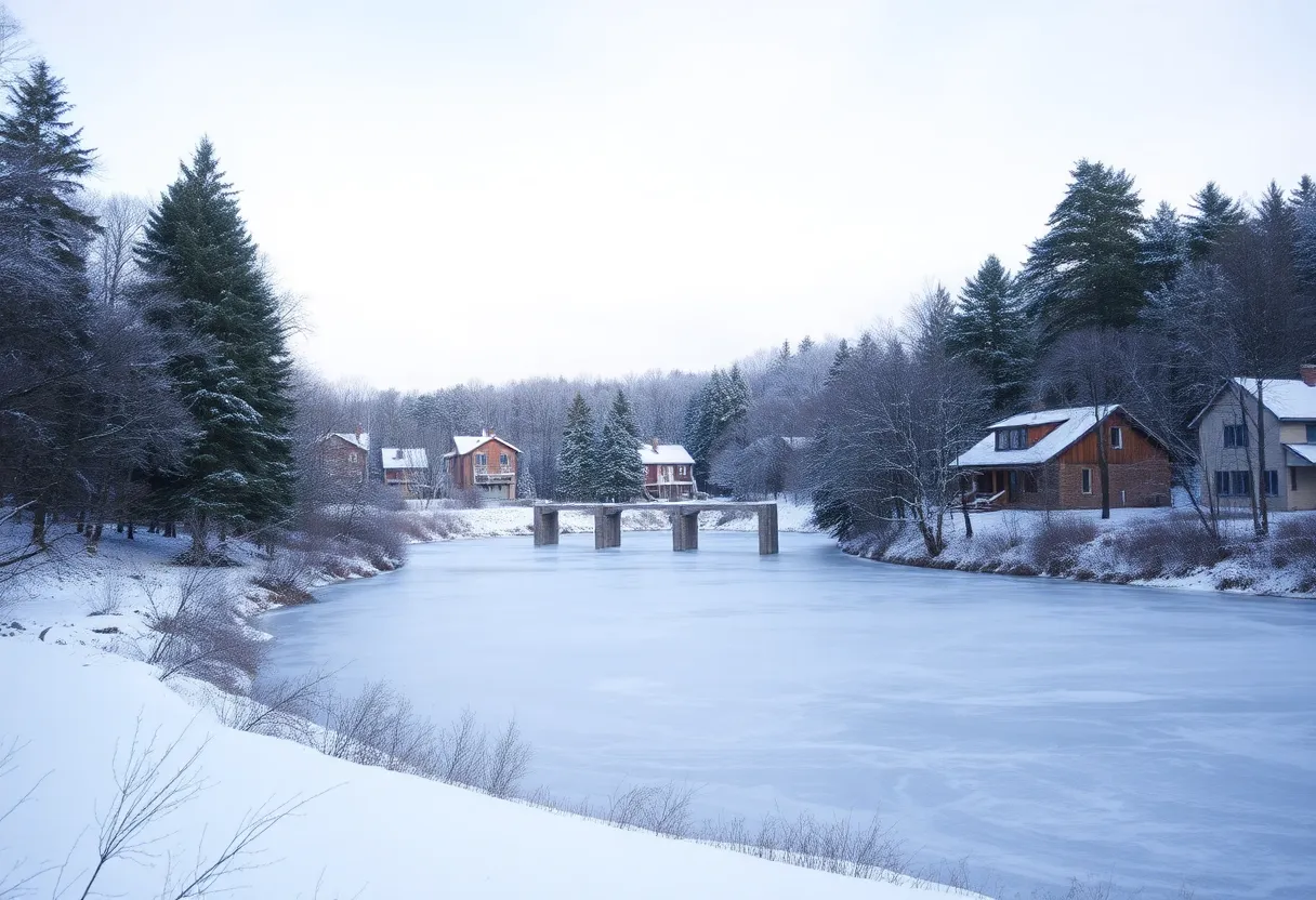 Scene of a snowy pond where a rescue took place