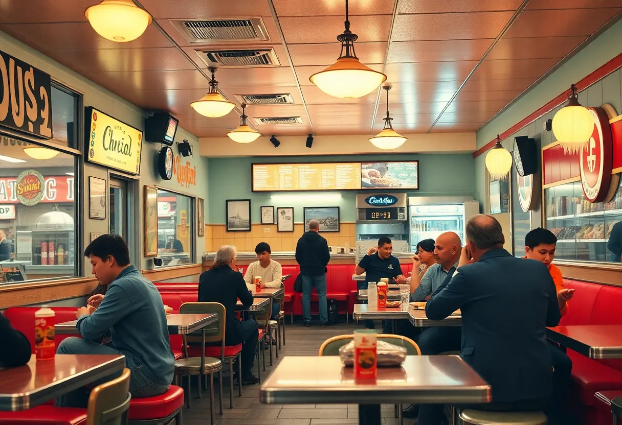 Interior of Joyland restaurant with happy diners