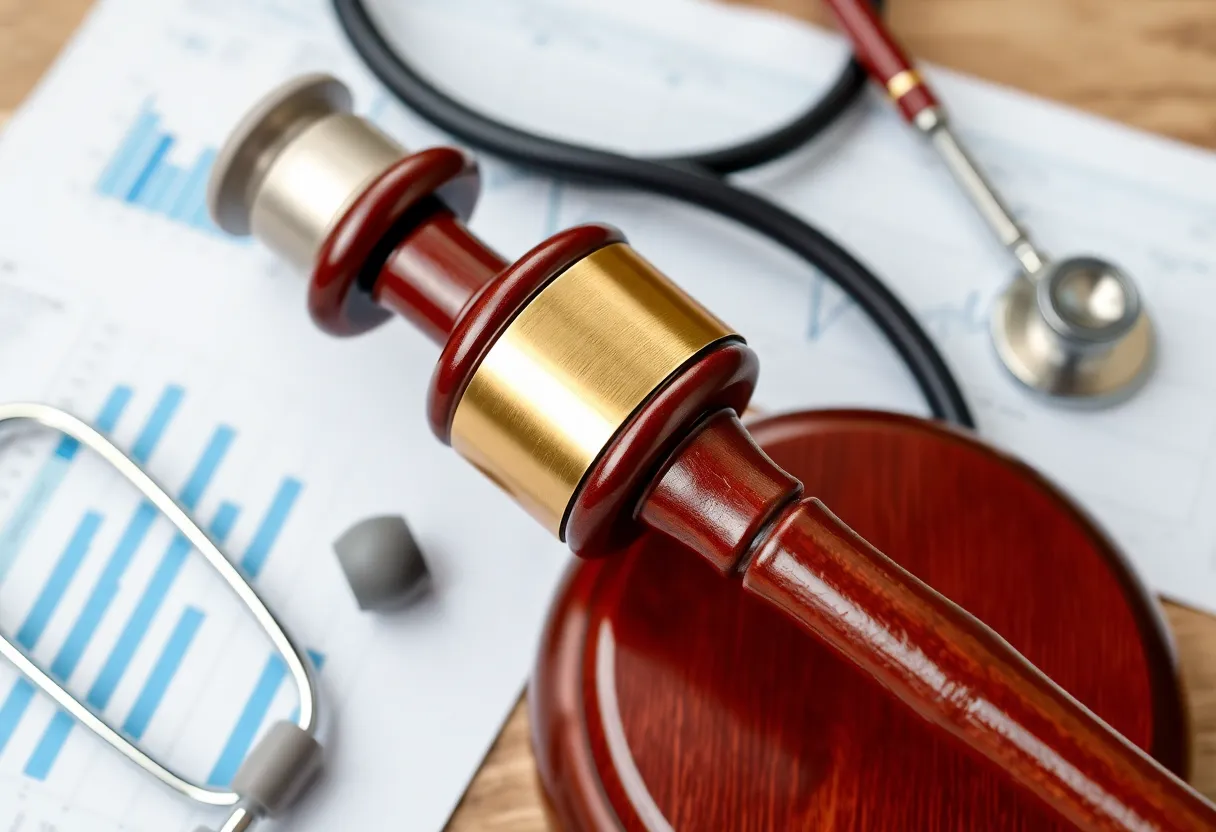 Court gavel with medical symbols