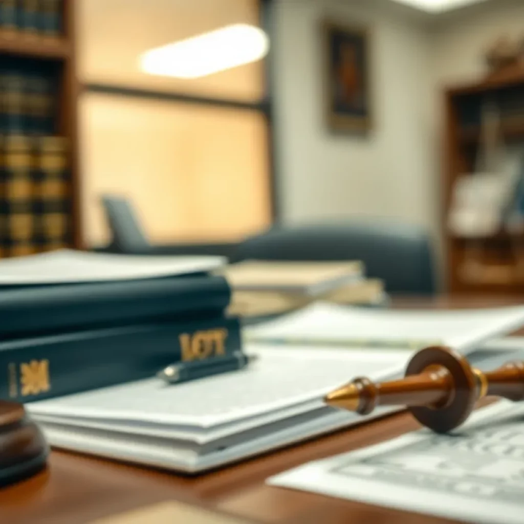 Overview of a law office showcasing legal books and documents