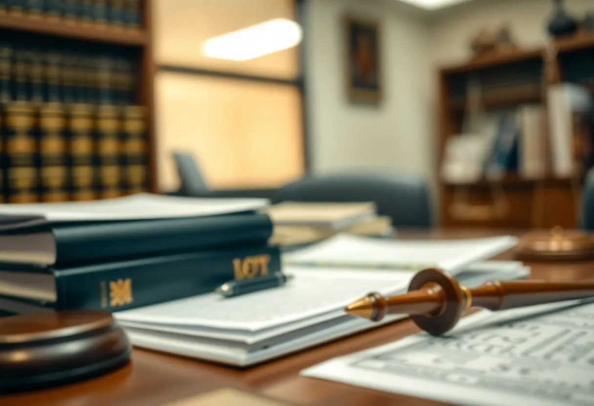 Overview of a law office showcasing legal books and documents