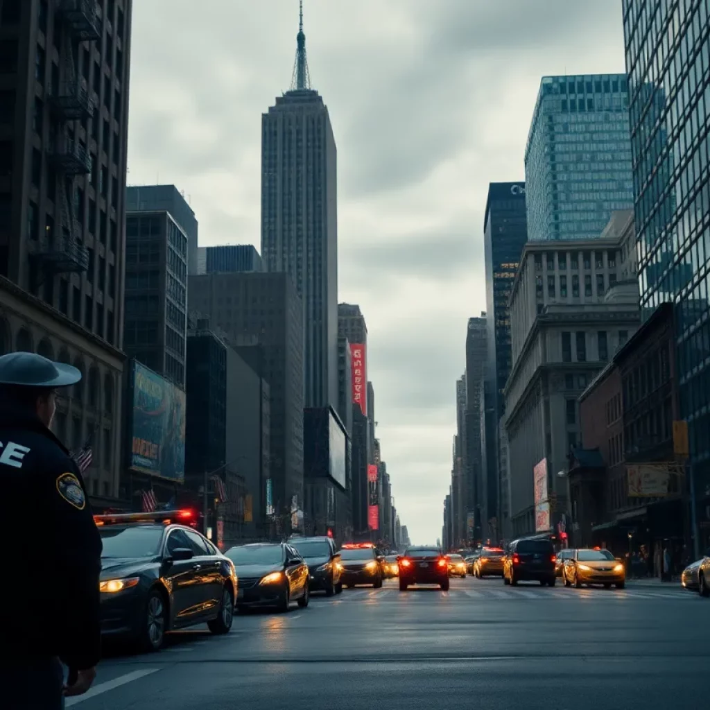 Cityscape of New York representing political turmoil over a corruption case.