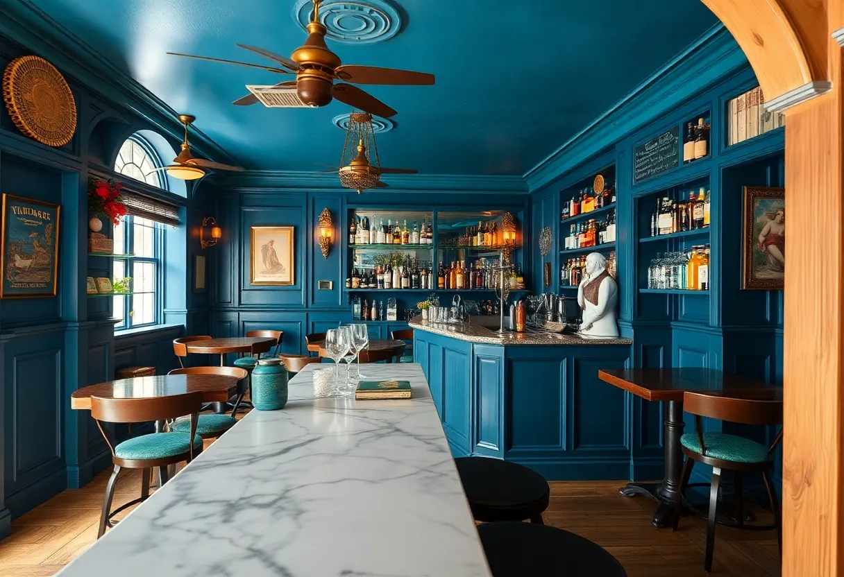 Interior of Seahorse cocktail bar featuring coastal decor