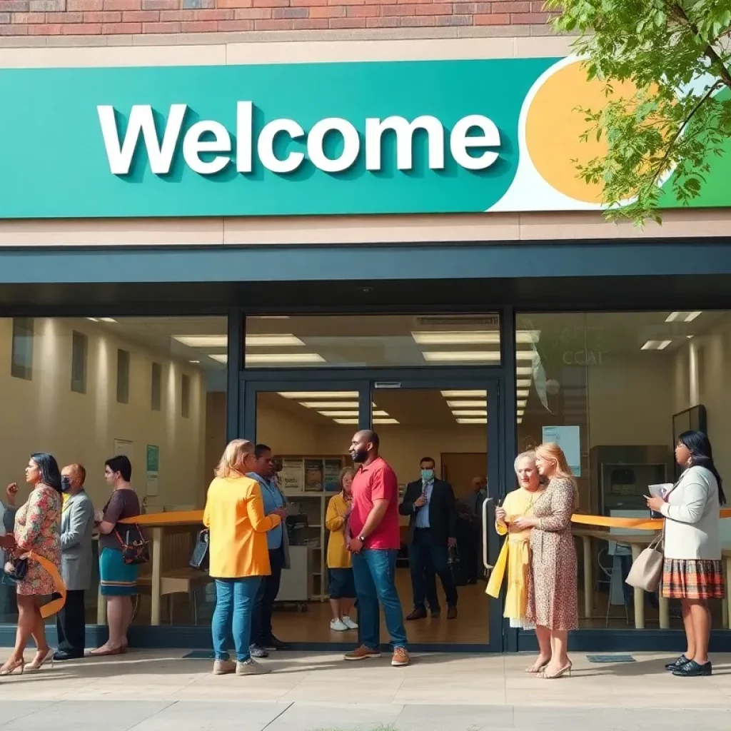 Community members celebrating at Self-Help Credit Union branch opening in Charleston