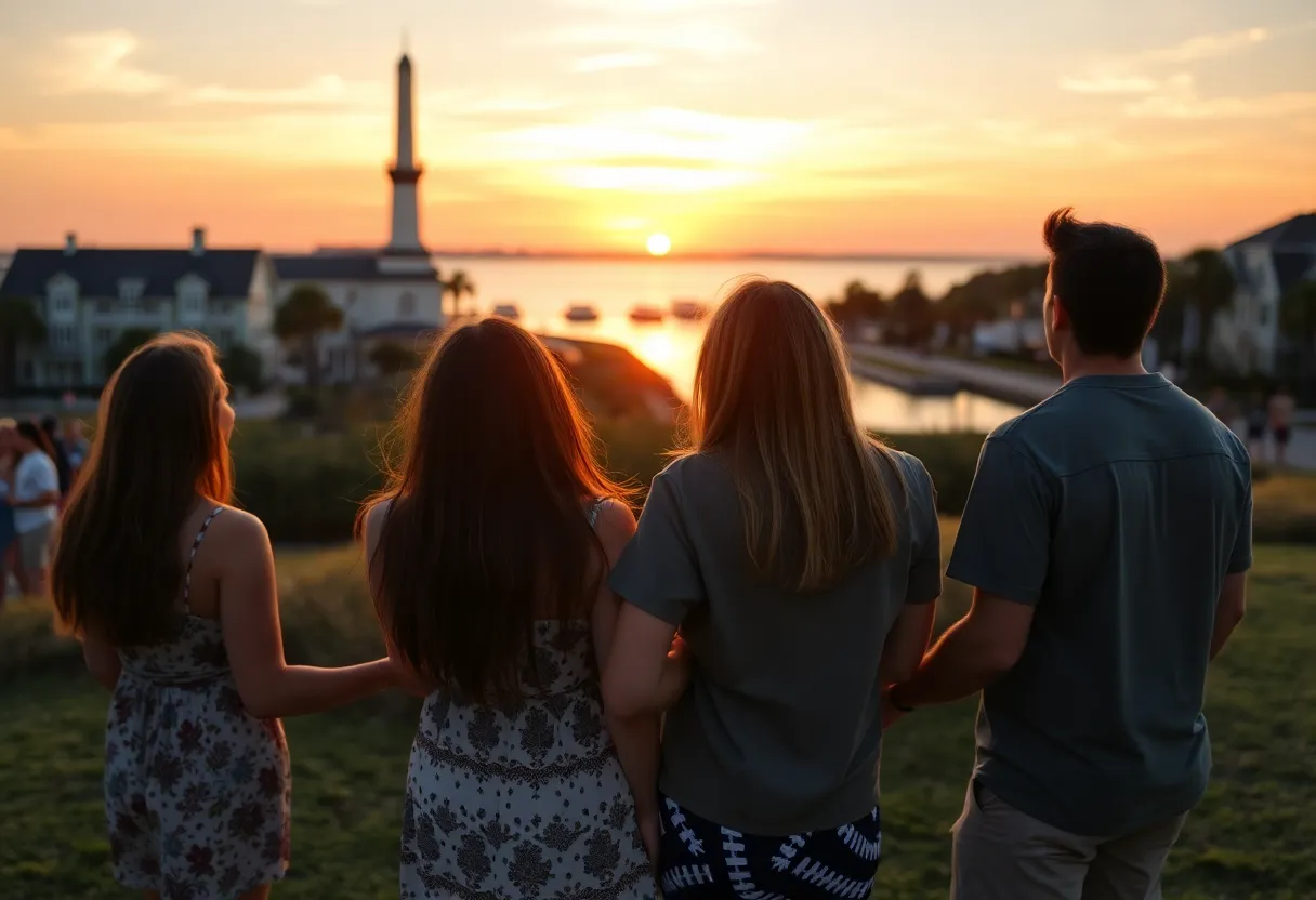 High school couples enjoying a summer sunset in Charleston