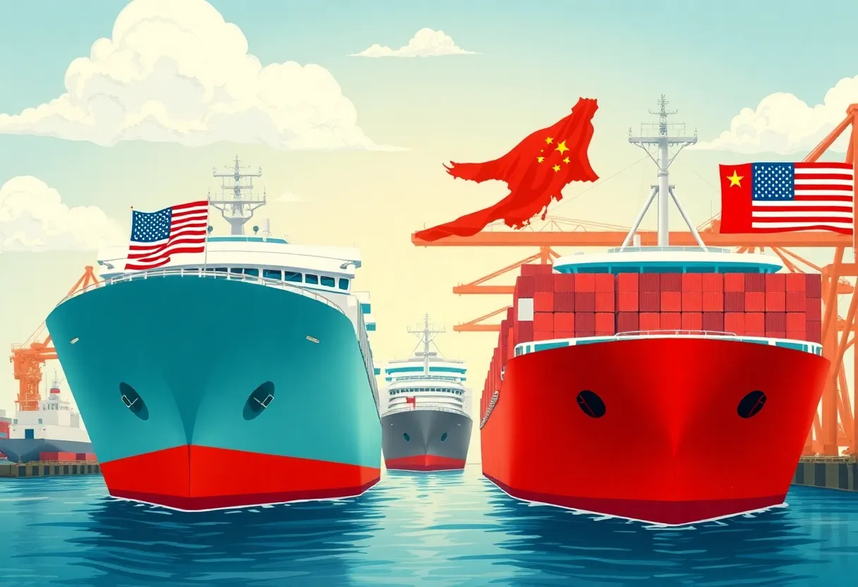 Illustration depicting ships at a U.S. port with proposed fees