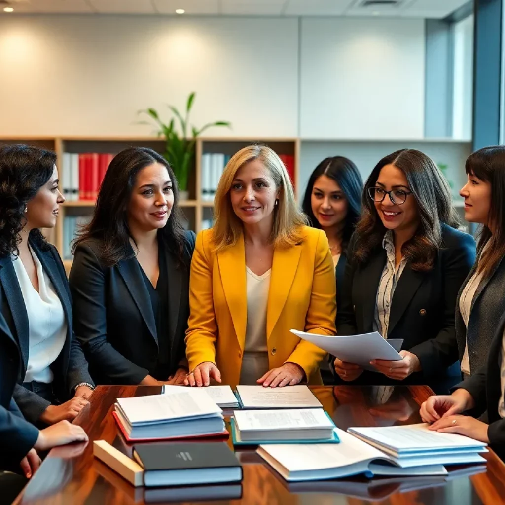 Diverse women lawyers collaborating in a modern office