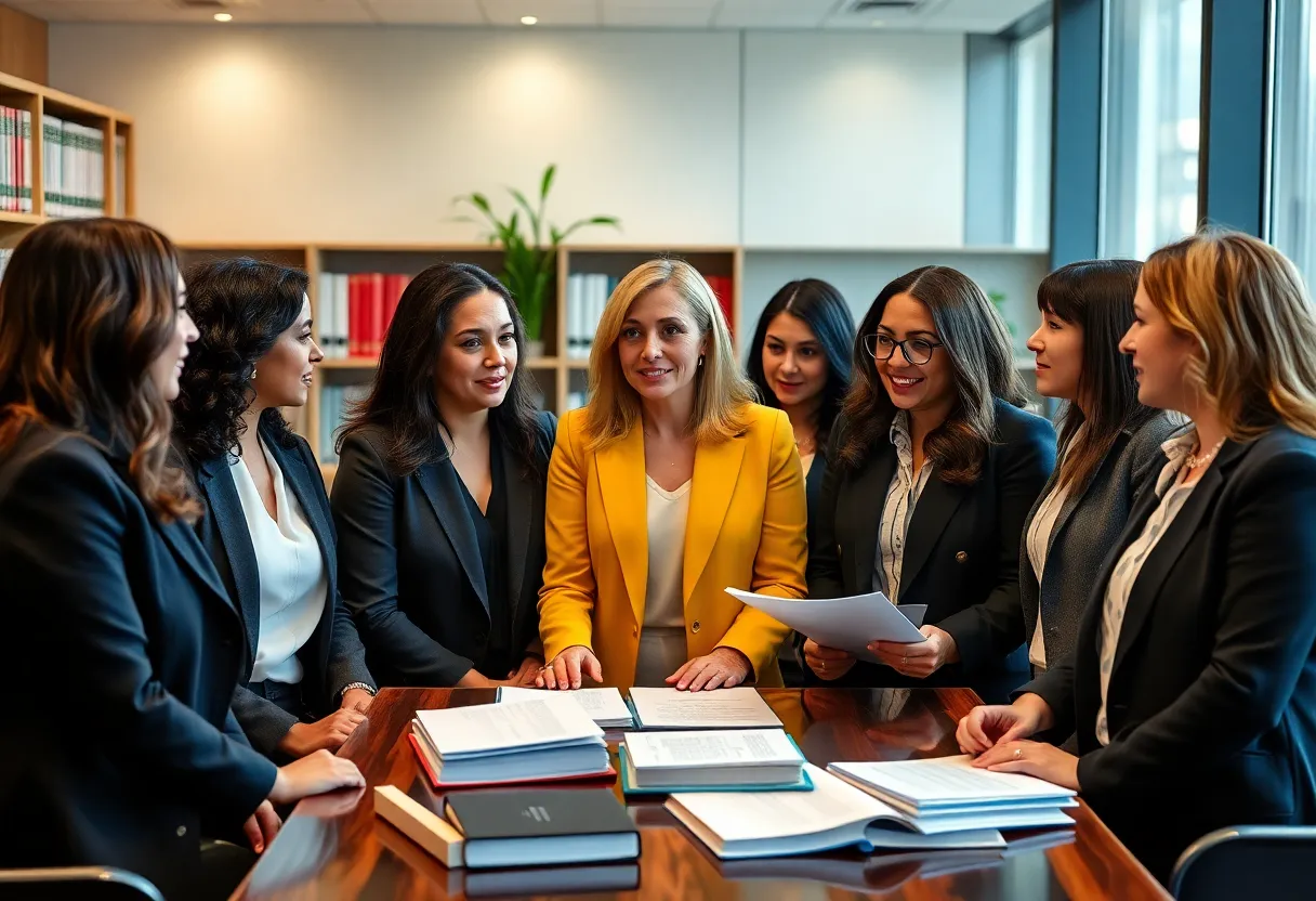 Diverse women lawyers collaborating in a modern office