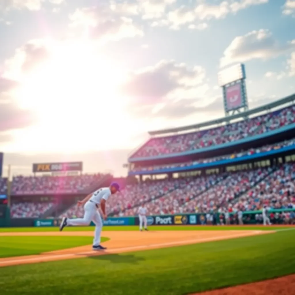 Exciting baseball game in vibrant outdoor stadium setting.