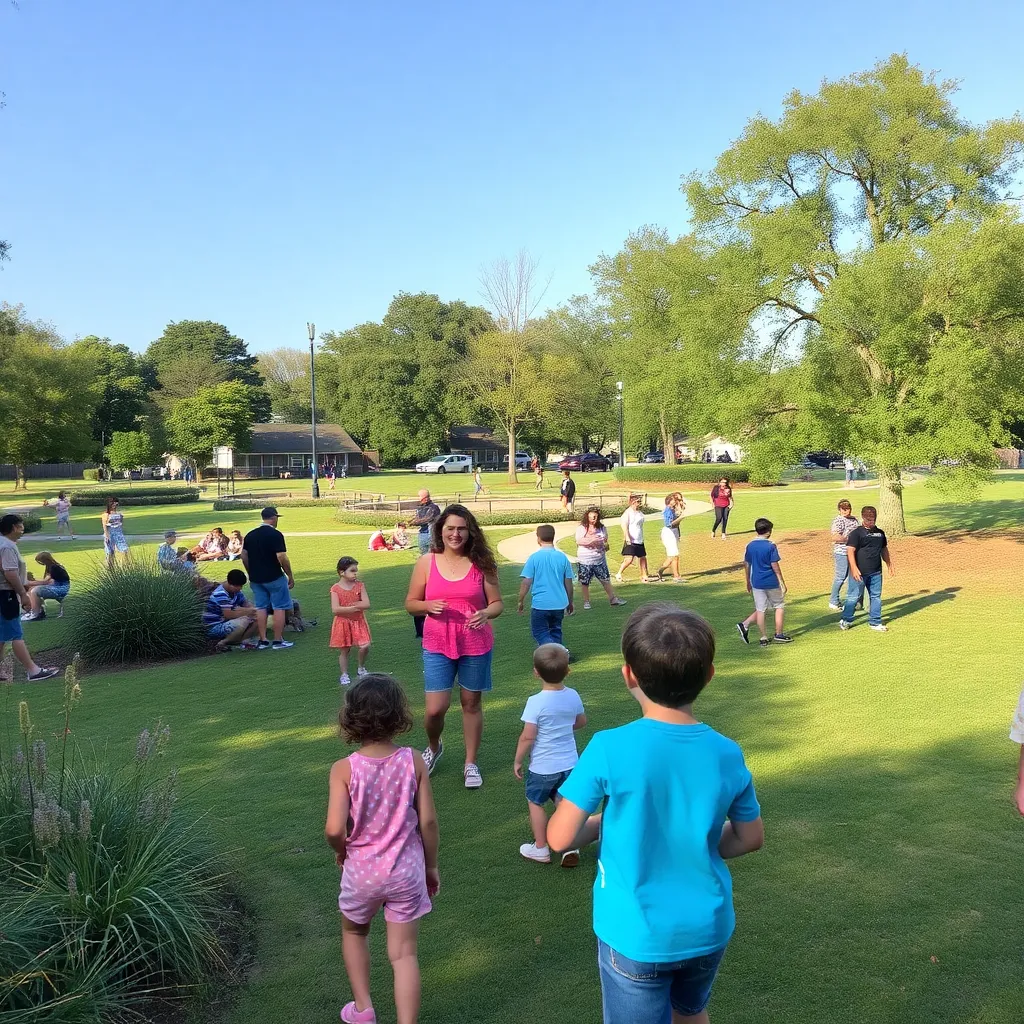 Vibrant community park with families enjoying nature.