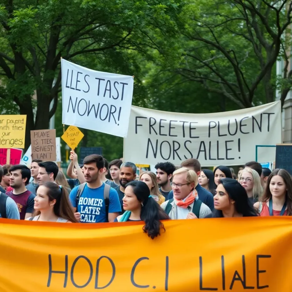 Students protesting for social justice on a college campus