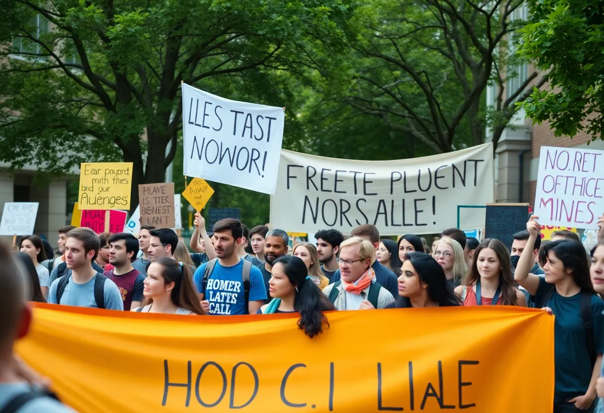 Students protesting for social justice on a college campus