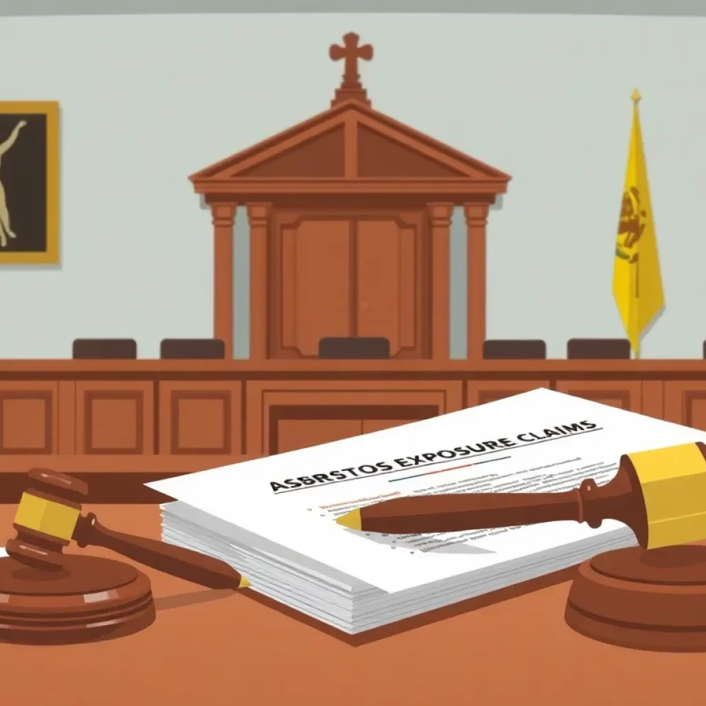 A courtroom scene focusing on asbestos exposure claims