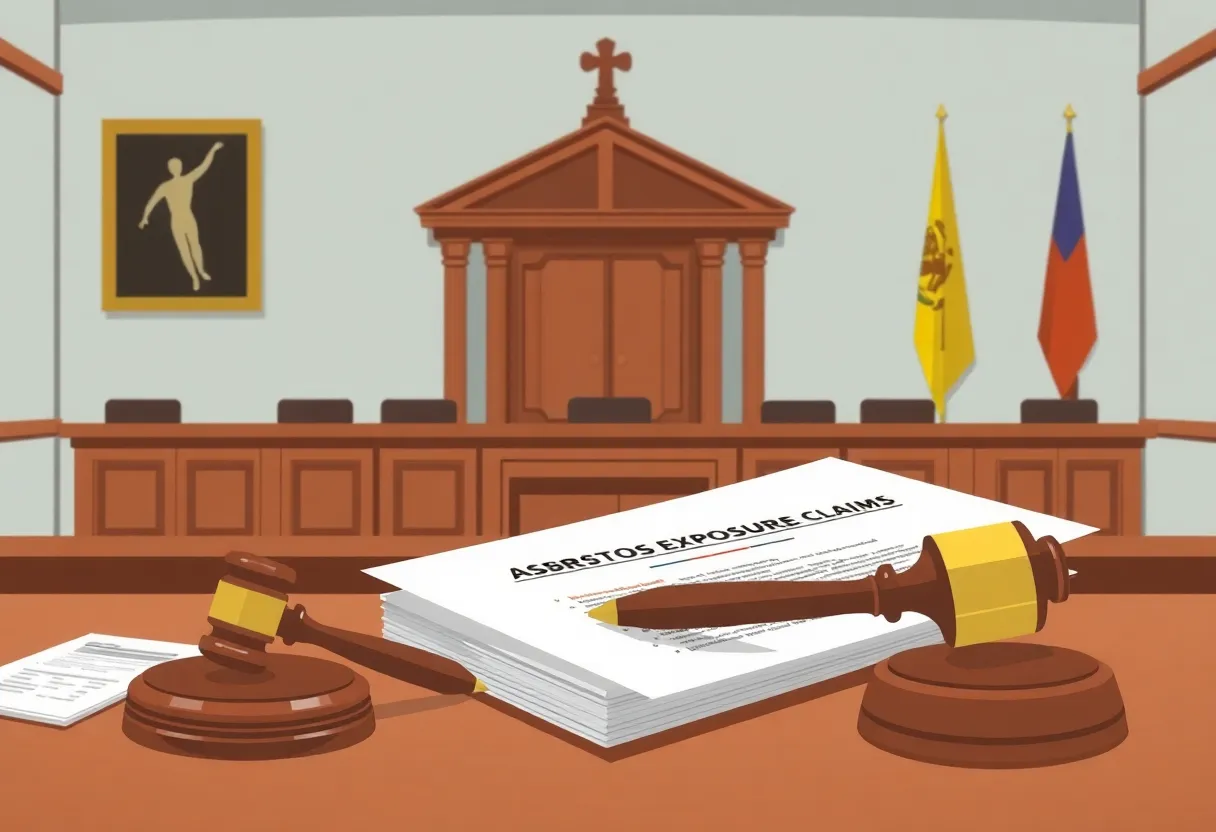 A courtroom scene focusing on asbestos exposure claims