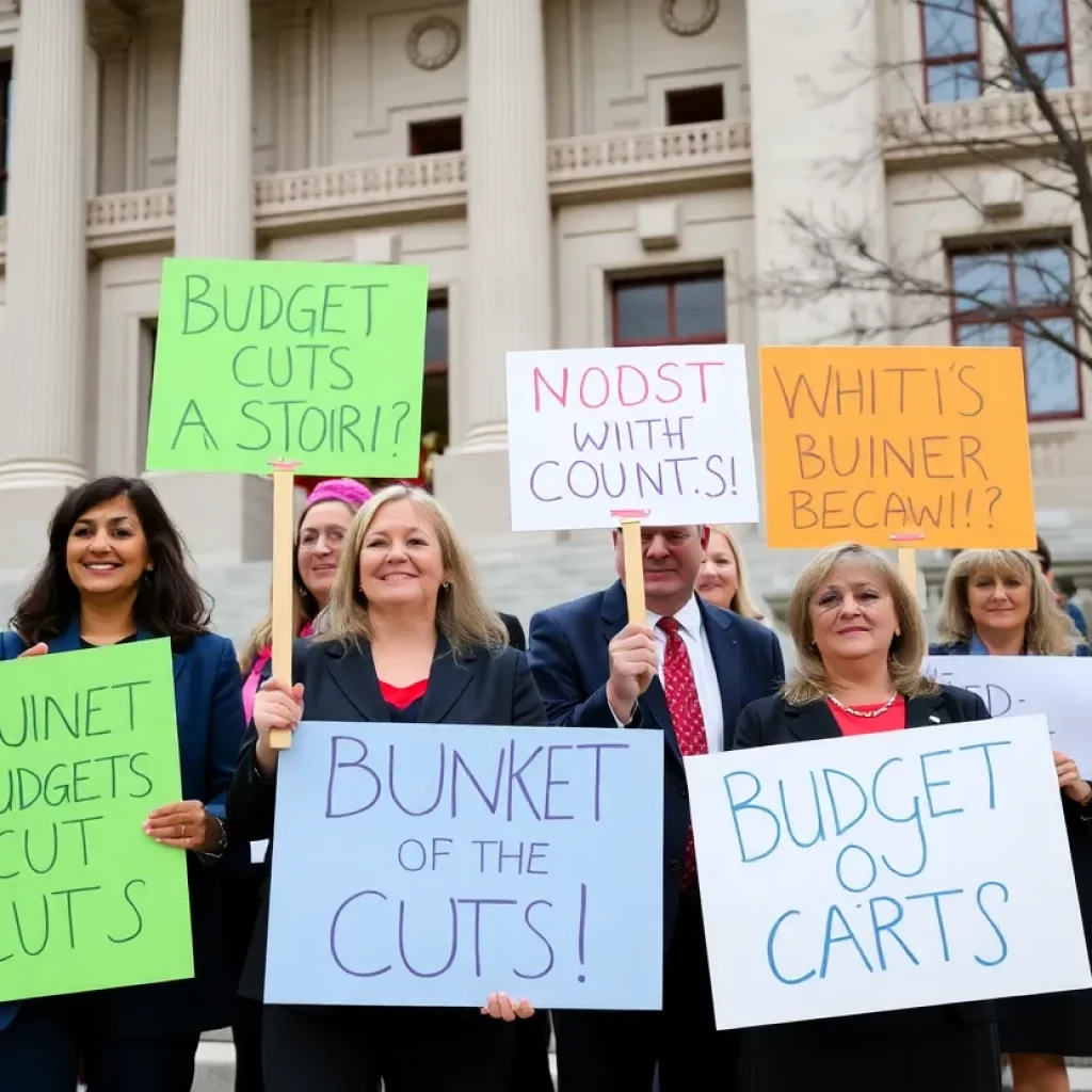 Protest outside the Washington State Attorney General's Office against proposed budget cuts.