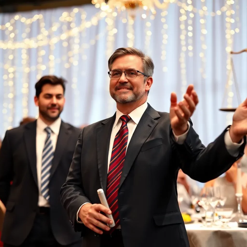 Lawyer leading an event focused on justice