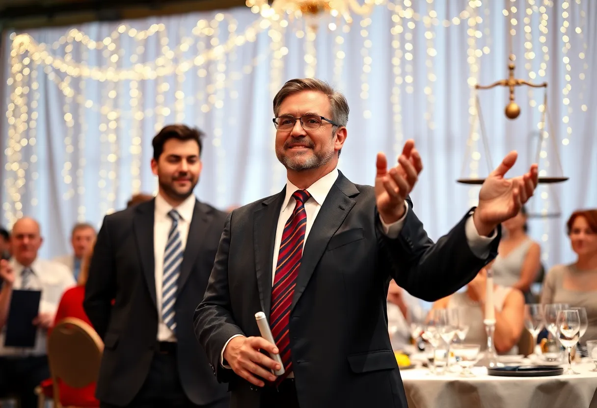 Lawyer leading an event focused on justice
