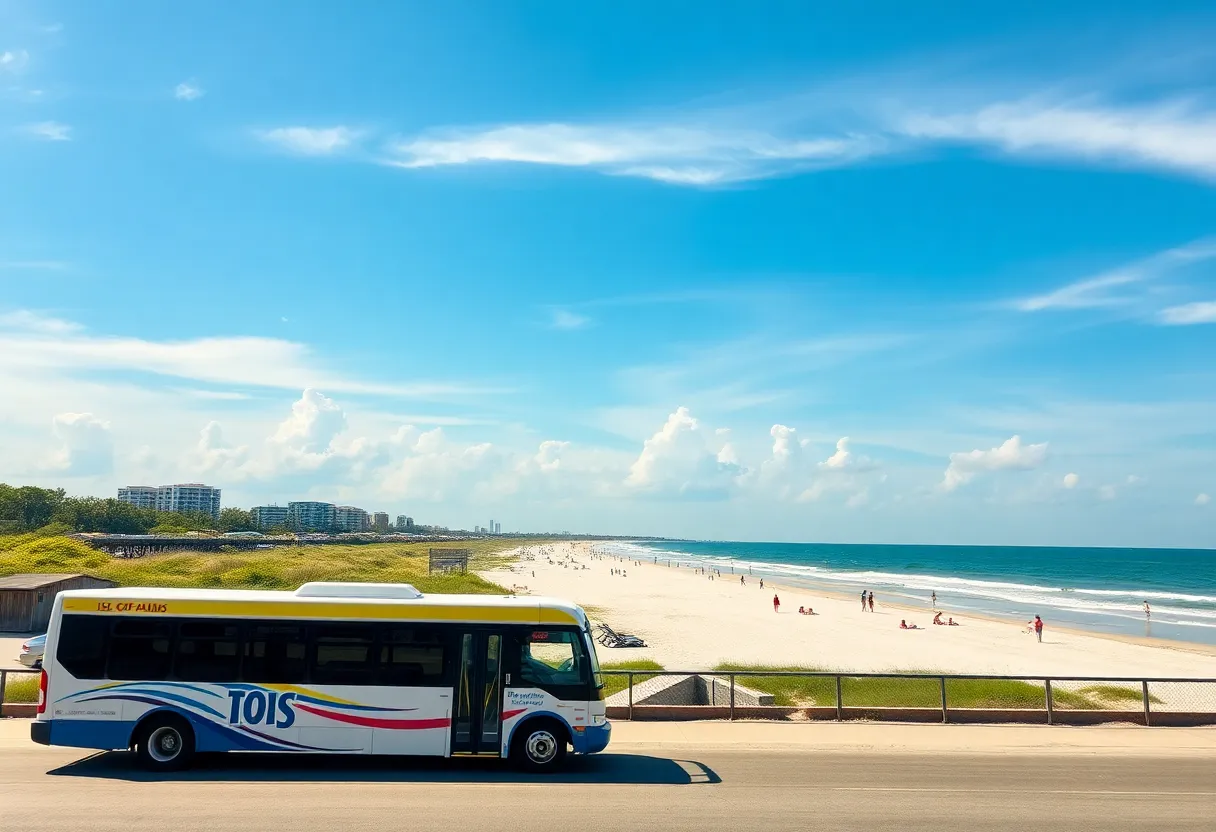 Beach Reach Shuttle at Isle of Palms with beach and ocean in background.
