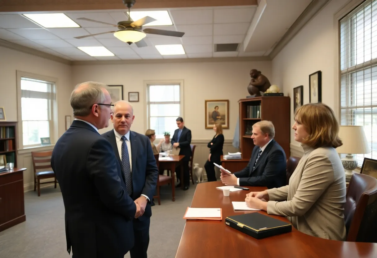 Attorneys discussing legal matters in a Belleville office.