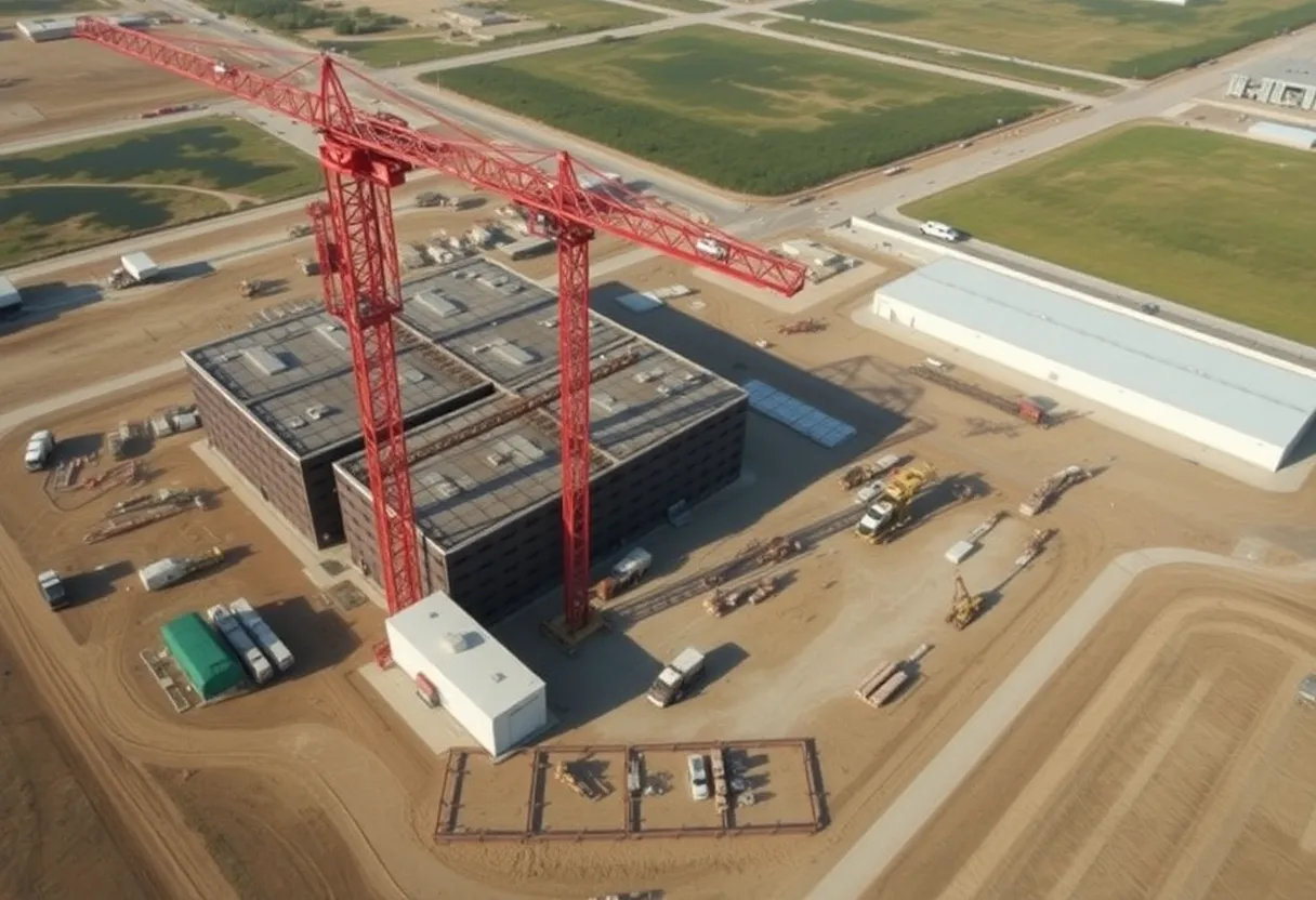 Aerial view of the Boeing expansion construction site in North Charleston