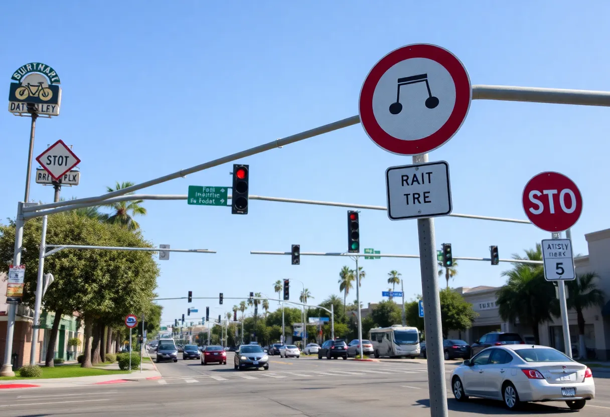 Traffic intersection in Burbank highlighting community safety efforts.
