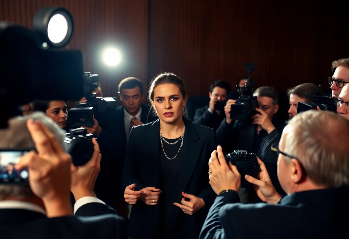 Courtroom scene featuring a celebrity under legal scrutiny.