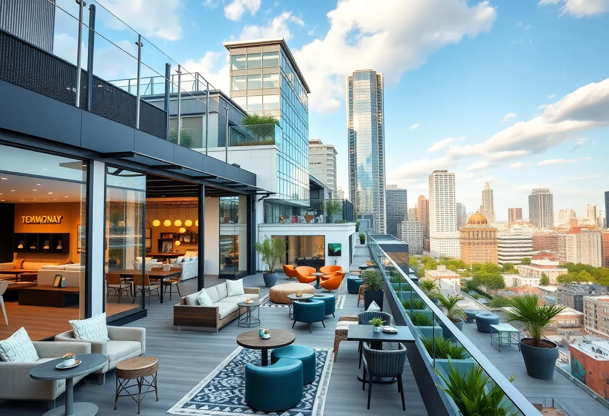 Vibrant Charleston Design District with showrooms and rooftop restaurant