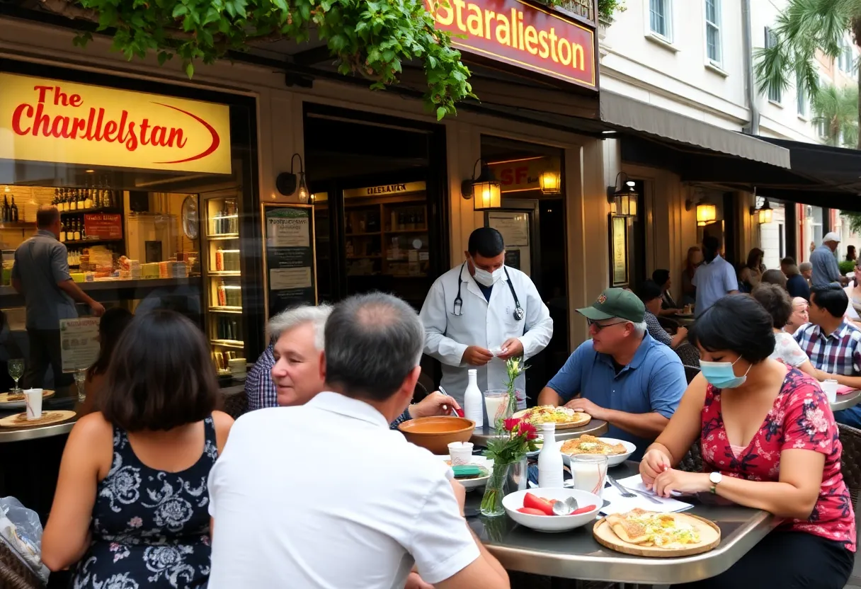 Diners enjoying meals in a Charleston restaurant