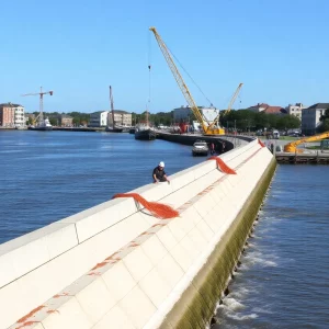 Construction of the Low Battery seawall in Charleston