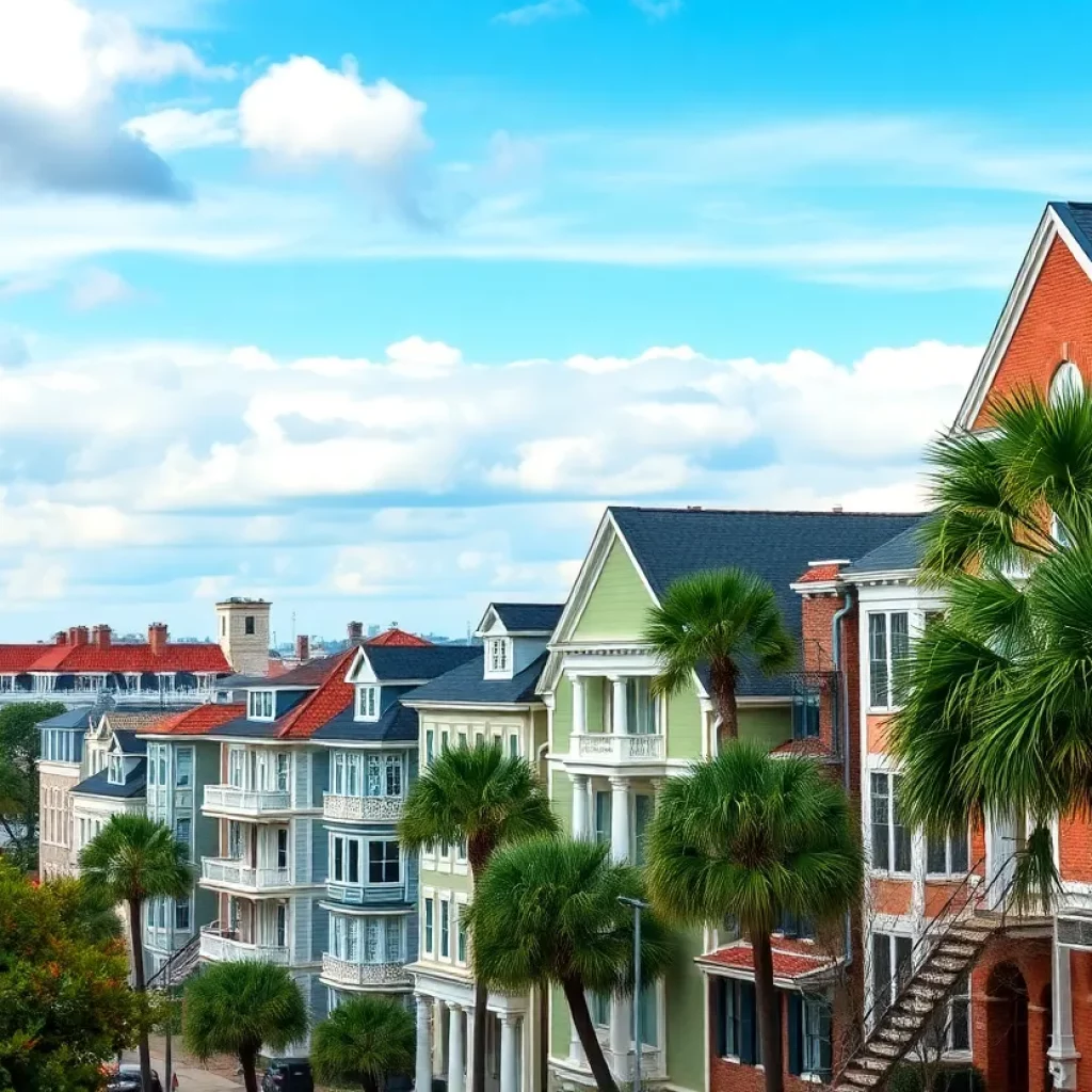 View of historic and modern homes in Charleston, SC