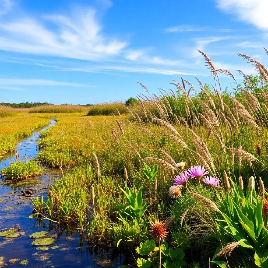 Salt marsh in Charleston with flora and wildlife