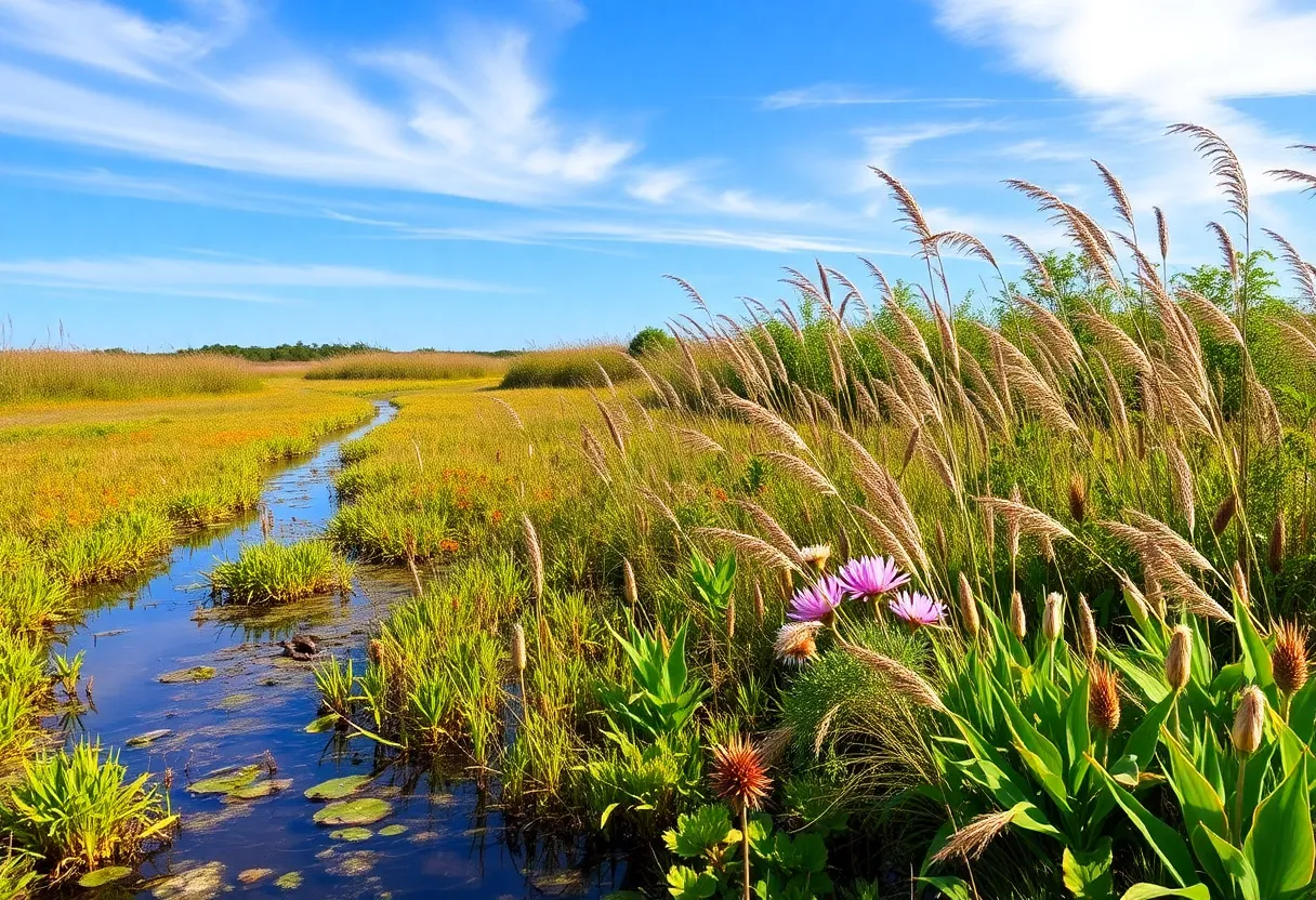 Salt marsh in Charleston with flora and wildlife