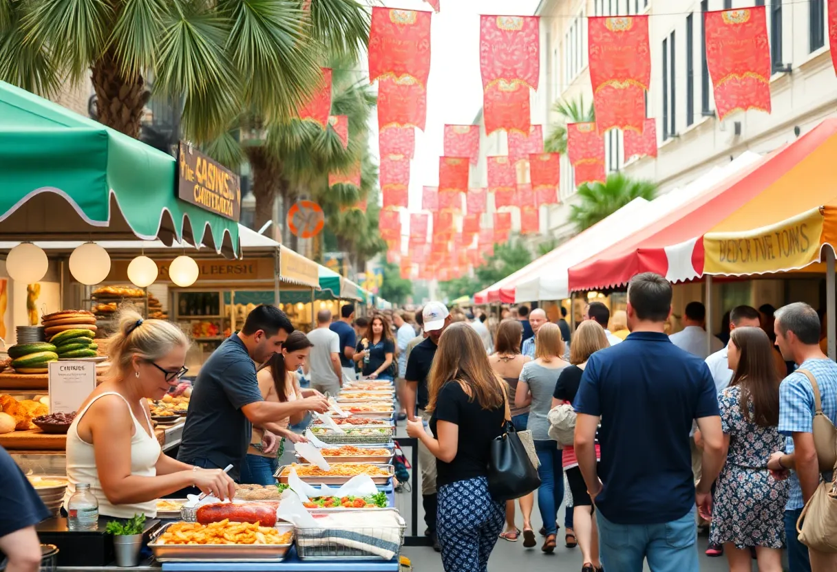 Crowd enjoying food and drinks at the Charleston Wine + Food Festival 2023
