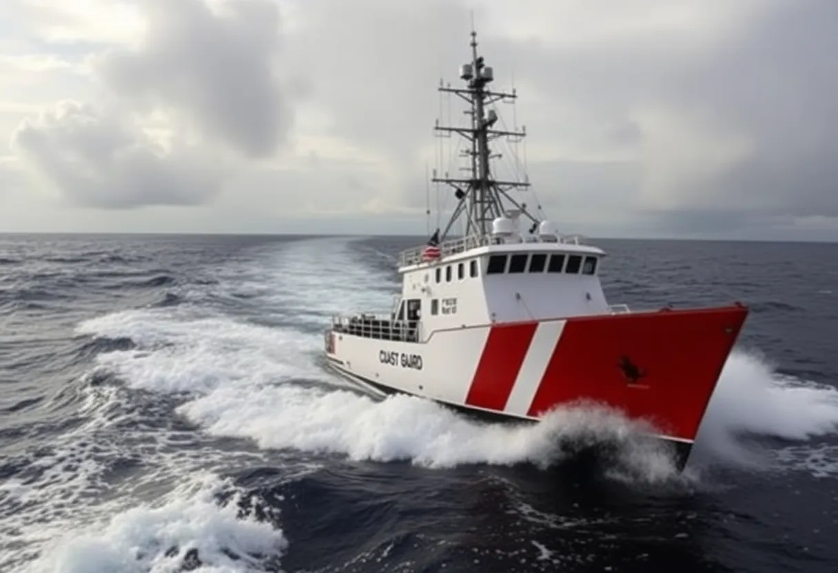 Coast Guard cutter conducting a drug bust at sea