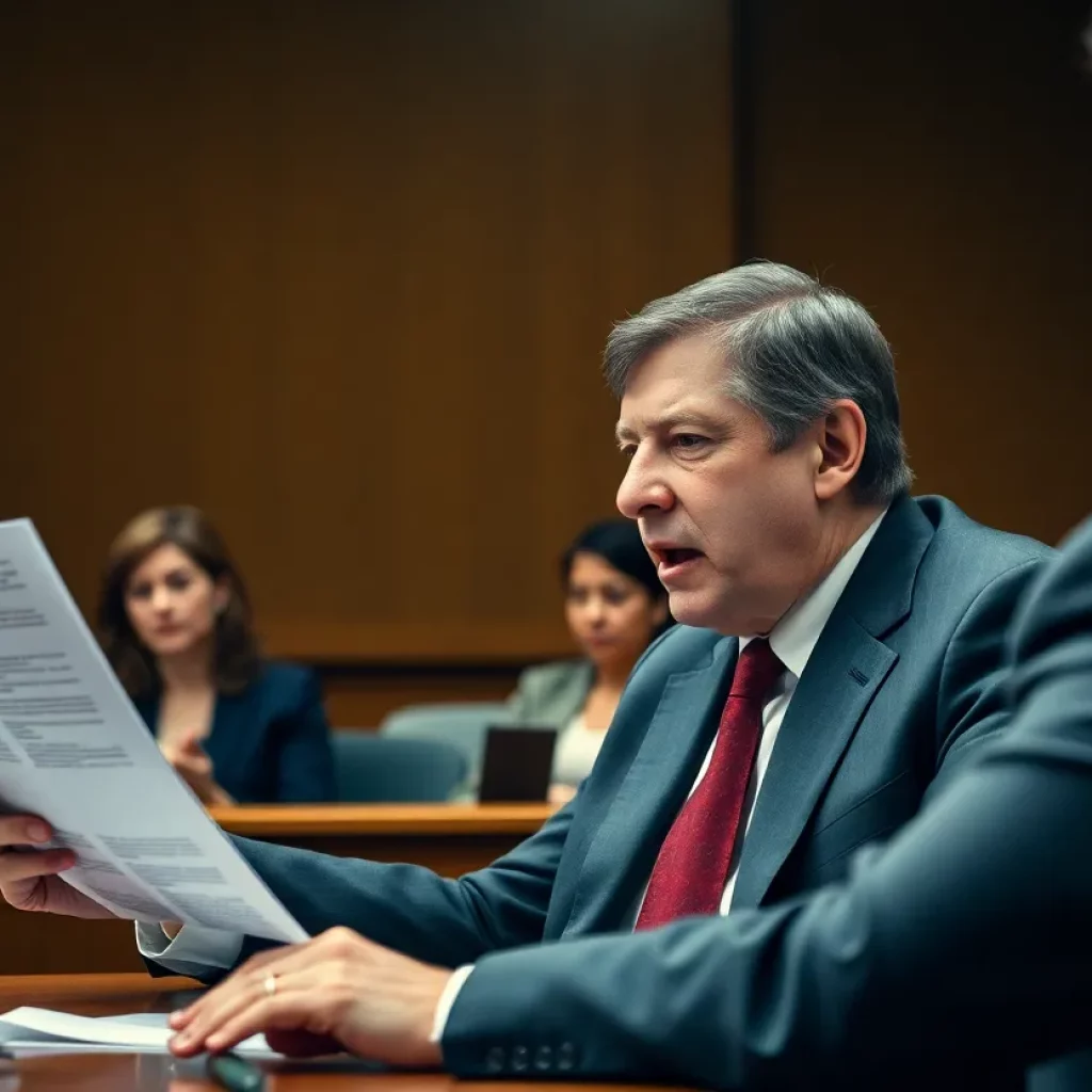 A lawyer in a courtroom advocating for increased funding