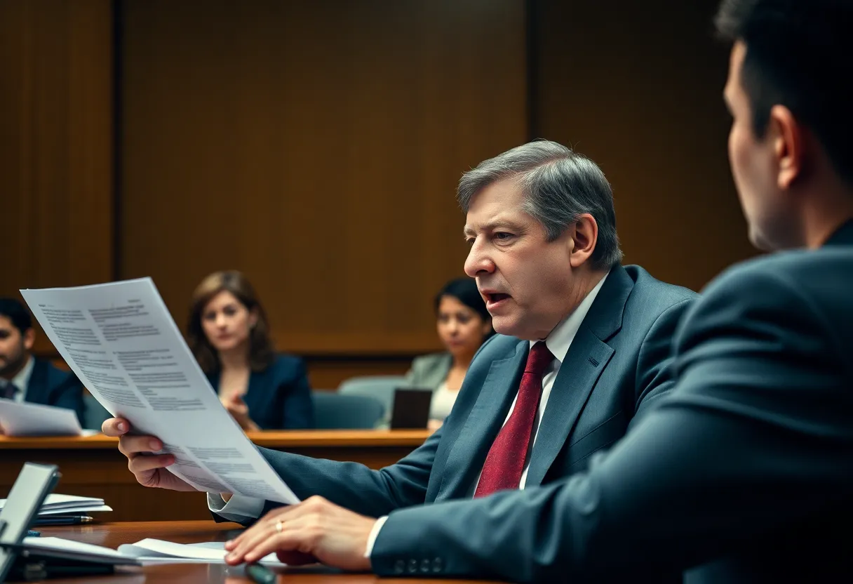 A lawyer in a courtroom advocating for increased funding