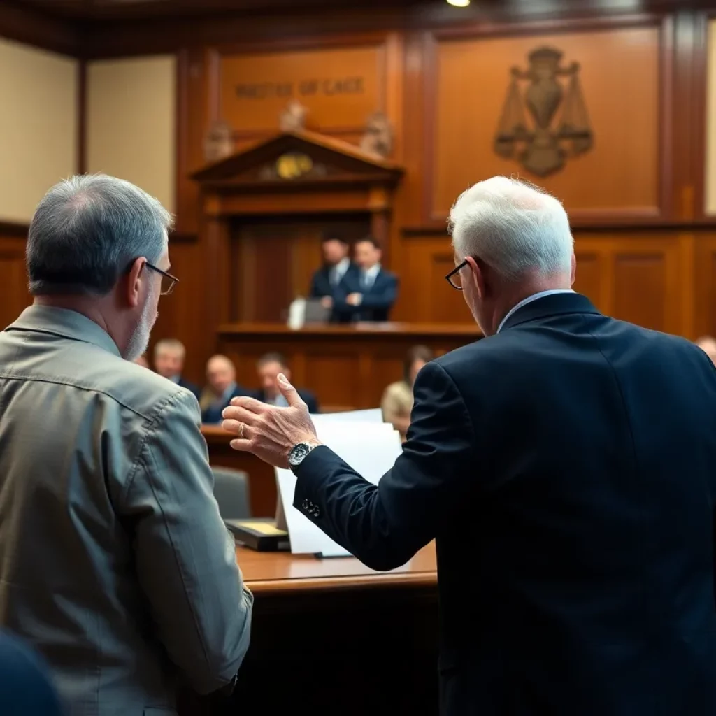 Courtroom setting during a consumer protection lawsuit on probate manipulation