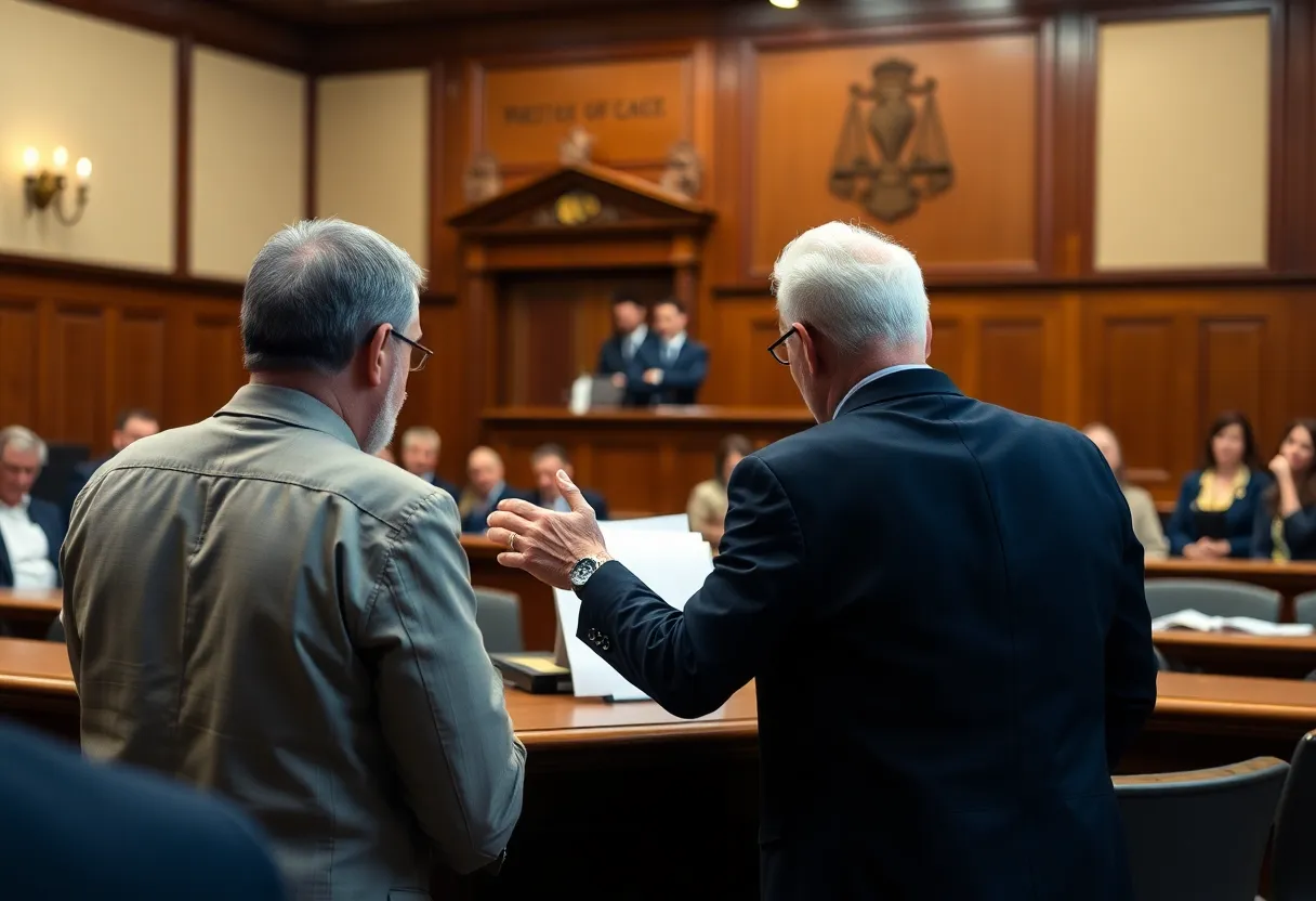 Courtroom setting during a consumer protection lawsuit on probate manipulation