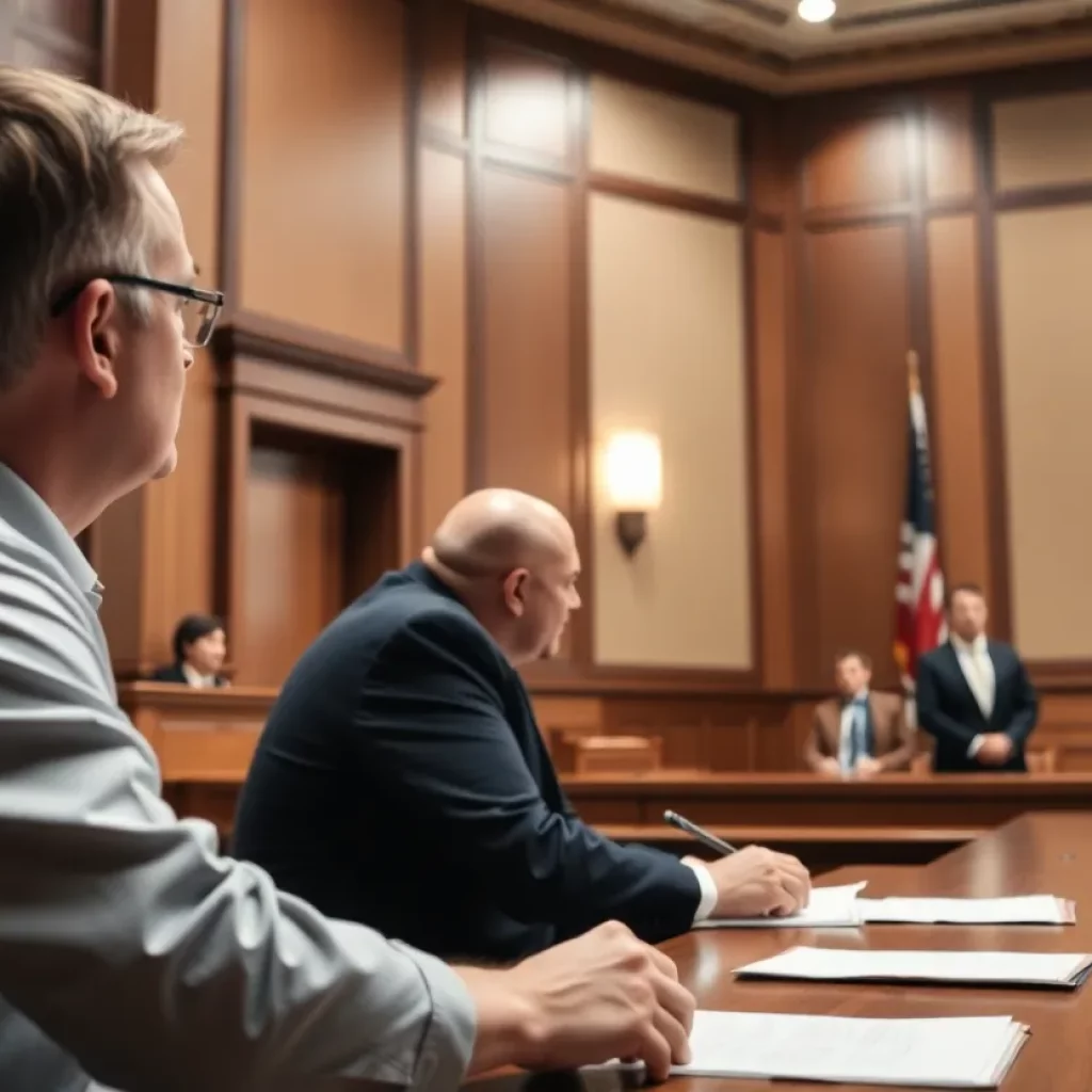 Courtroom scene during contraband smuggling trial