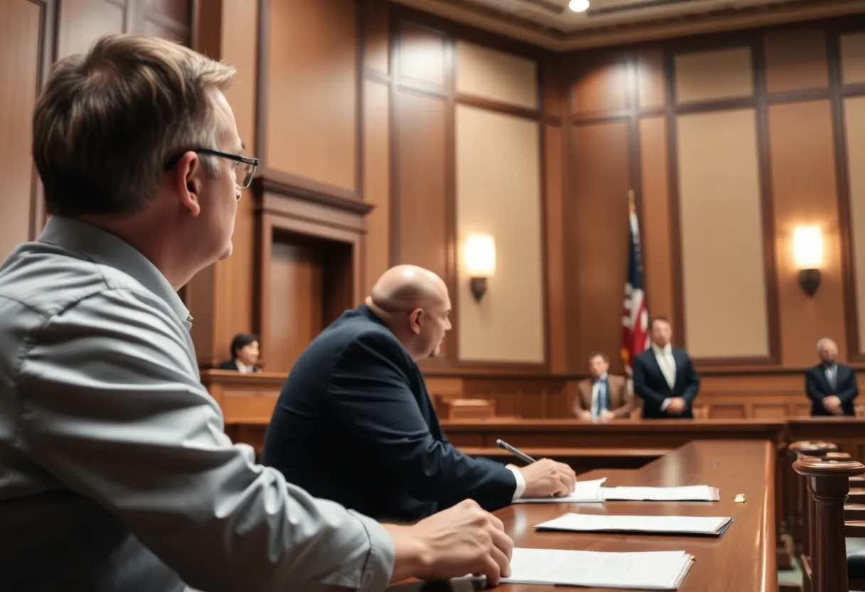 Courtroom scene during contraband smuggling trial