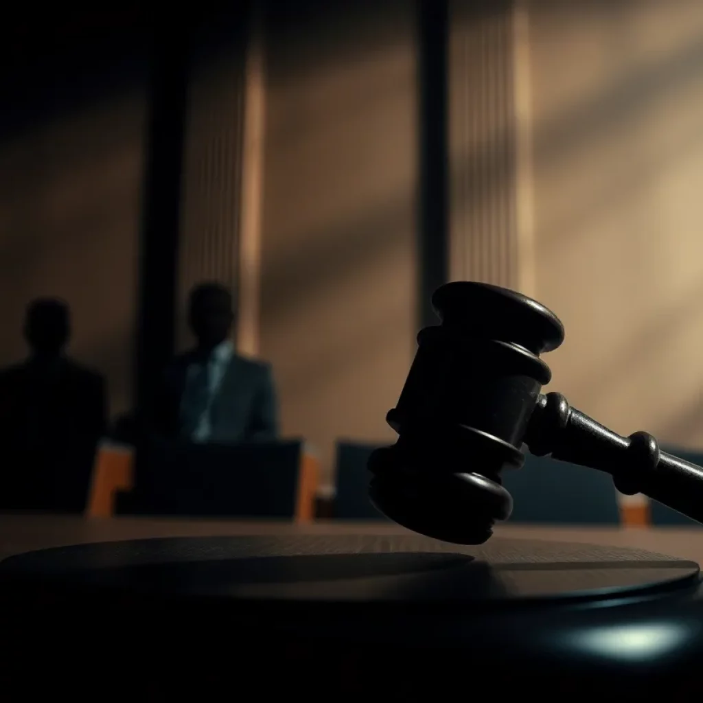 A courtroom symbolizing the investigation into legal ethics and political tension.