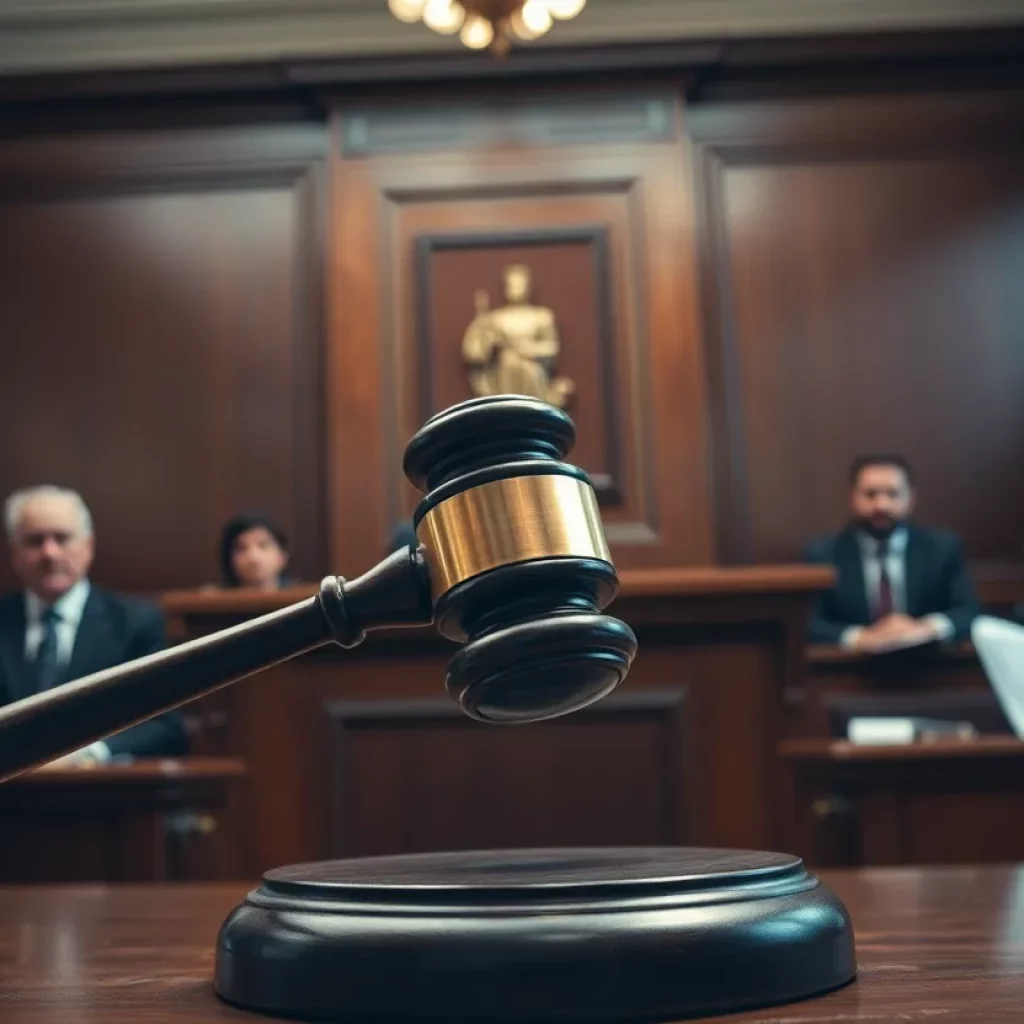 Courtroom scene depicting legal battle over Menendez brothers