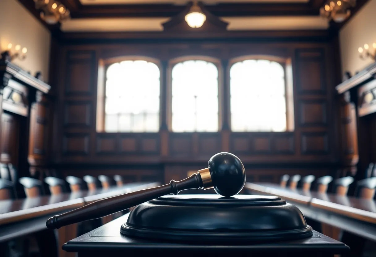 A courtroom representing justice and legacy
