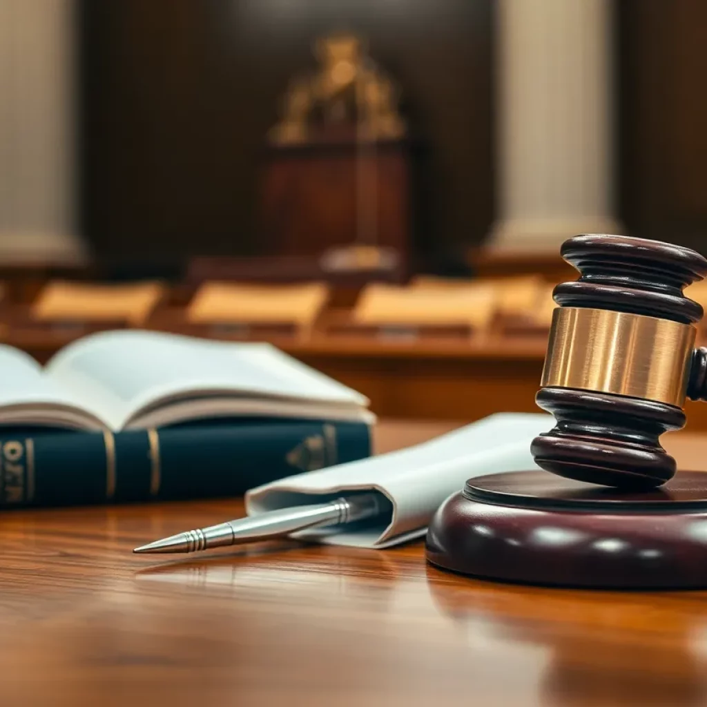 Courtroom with gavel and legal books