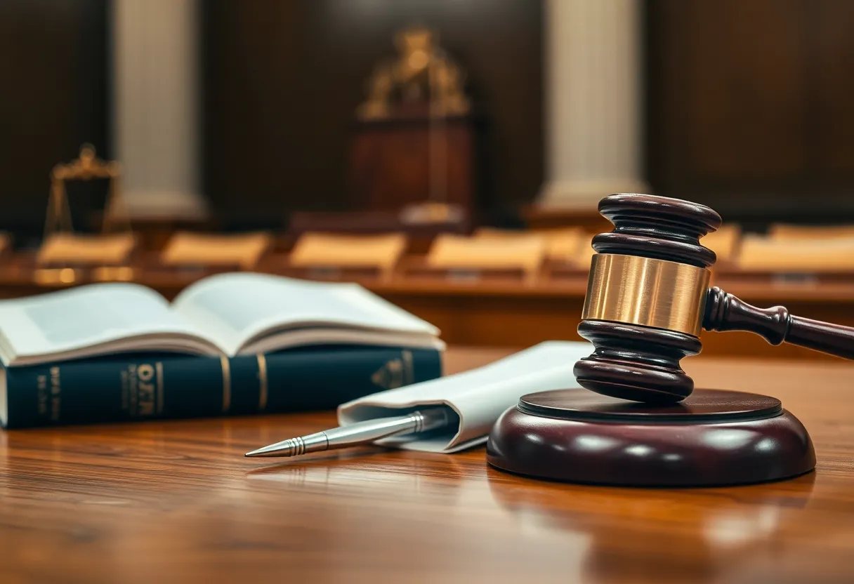 Courtroom with gavel and legal books
