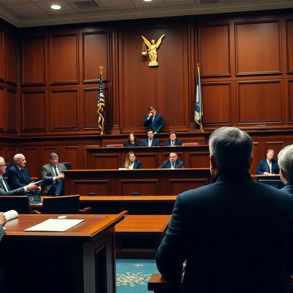 A courtroom scene symbolizing justice and legal ethics