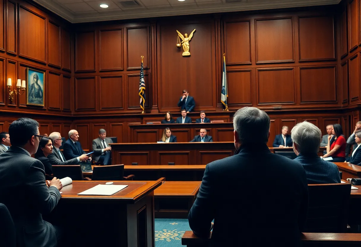 A courtroom scene symbolizing justice and legal ethics